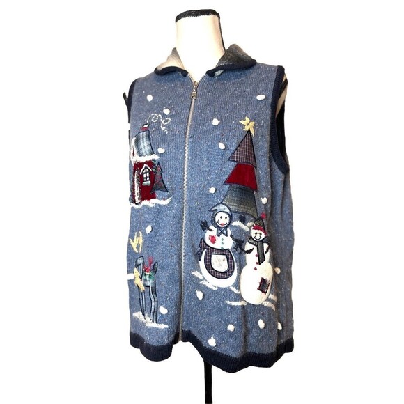 Victoria Jones Women Snowman Sweater Vest Holiday Christmas Full Zip Collar S - Picture 2 of 12
